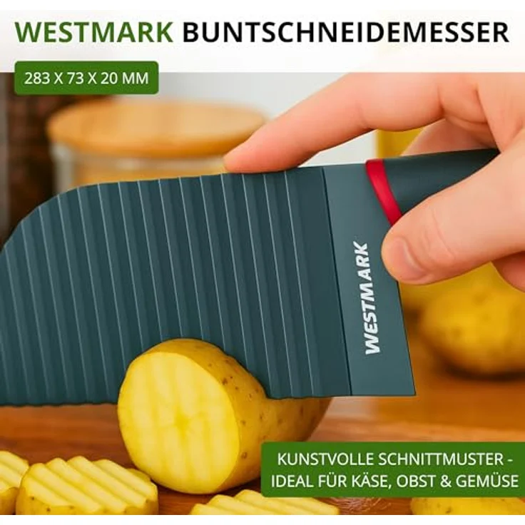 Westmark Wellenschneider Buntmesser für Gemüse, Kartoffeln und Pommes – Wellenmesser mit Antihaftbeschichtung, Schwarz-Rot, 28,3 cm – Bild 3
