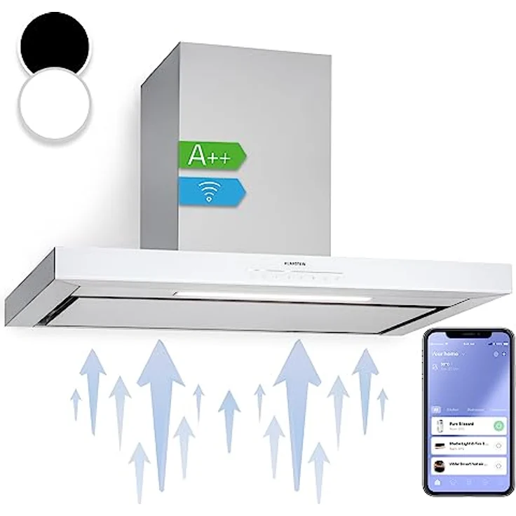 Klarstein Dunstabzugshaube 90cm, Abluft/Umluft Dunstabzugshaube mit Spülmaschinenfestem Filter, Abzugshaube Leise, 577 m³/h Luftstrom, Wandhauben für die Küche mit App Control, Dunstabzug 90 cm – Bild 1