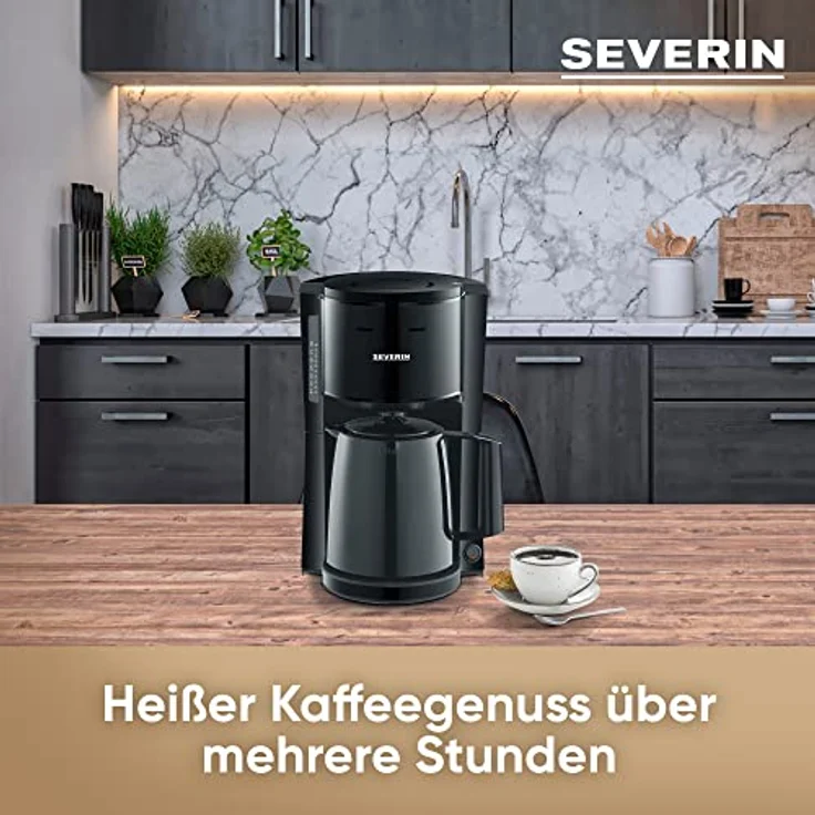 SEVERIN Filterkaffeemaschine mit Thermokanne, Kaffeemaschine für bis zu 8 Tassen, ansprechende Filtermaschine mit Isolierkanne, schwarz, KA 9306 – Bild 3