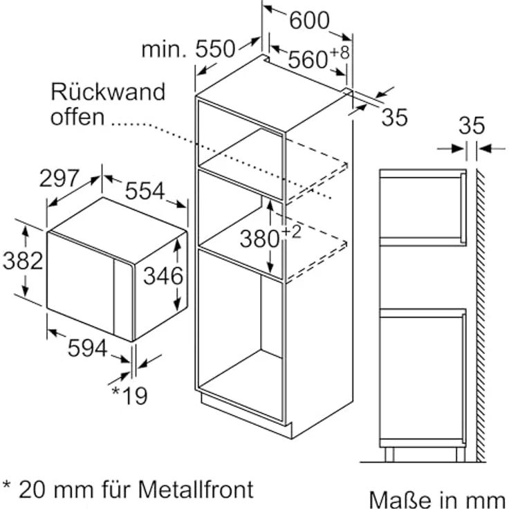 SIEMENS Einbau-Mikrowelle Siemens BF525LMB1, 800 W Leistung, 20 l Garraumvolumen, Schwarz Edelstahl – Bild 3