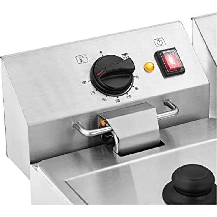 Royal Catering RCEF 13D-EGO Fritteuse Edelstahl Doppel Fritteuse (2 x 13 L, 2 x 3250 W, 230 V, E.G.O. Thermostat, Ablasshahn, inkl. 2 x Korb mit Deckel) – Bild 3