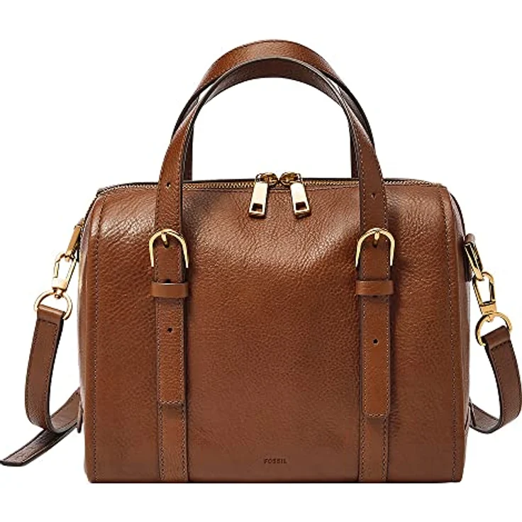 Fossil Carlie Umhängetasche, braune Rindsleder-Tasche mit abnehmbaren, verstellbaren Riemen und weit öffnendem Hauptfach – Bild 1
