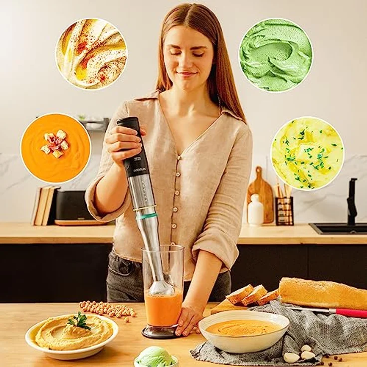 Cecotec Stabmixer Katana TotalDestroy 1500XL Cream BL, 1500 W, 21 Geschwindigkeiten, Turbo-Funktion, 4 Klingen mit schwarzem Titan, Spritzschutzhaube, 800 ml Glas – Bild 5