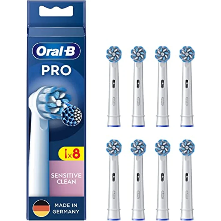 Oral-B Pro Sensitive Clean Aufsteckbürsten für elektrische Zahnbürste, 8 Stück, sanfte Zahnreinigung, innovative X-förmige Borsten, Original Oral-B Zahnbürstenaufsatz, Made in Germany – Bild 1
