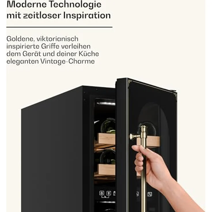 Klarstein Vinovilla 17 Built-in Duo Vilhelmine Edition Weinkühlschrank, Einbau, schwarz antik-Gold-Metallic, 17 Flaschen, Glastür, Energieklasse F – Bild 6