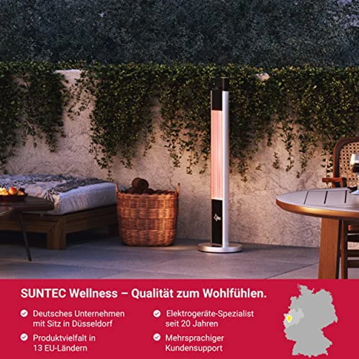 SUNTEC Infrarot-Heizstrahler mit Fernbedienung | Heat Patio 2000 Carbon Wärmestrahler für Terrasse | Outdoor Terrassenheizer für Balkon, Garten max. 2000 Watt Infrarotstrahler Strahlwasser-Schutz – Bild 3