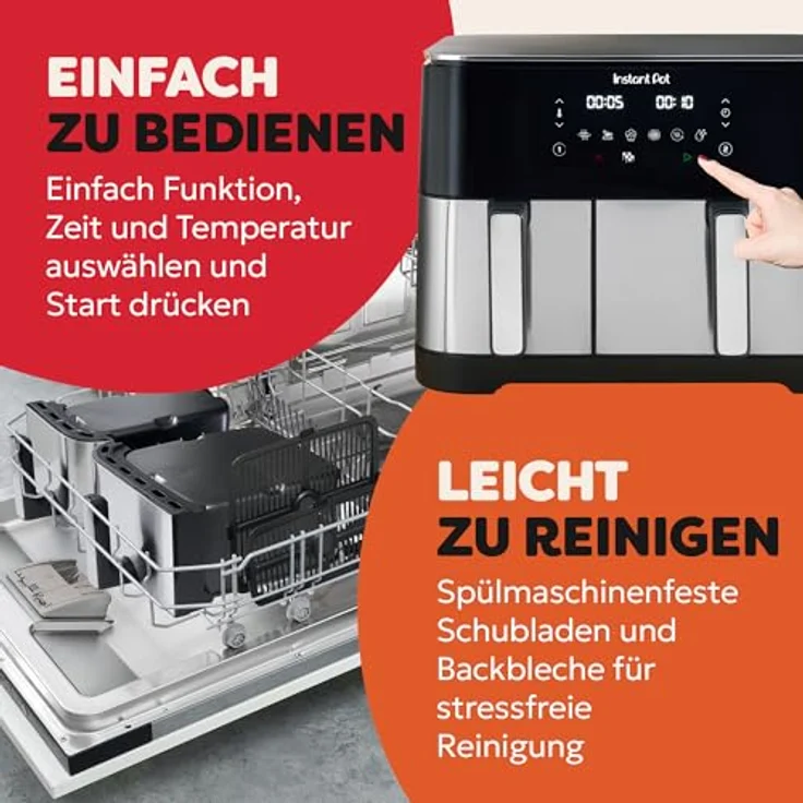 Instant Pot Vortex Dual Heißluftfritteuse, 11 l Edelstahl, Doppelgarbehälter, PFAS-frei, präzise Temperaturregelung – Bild 7