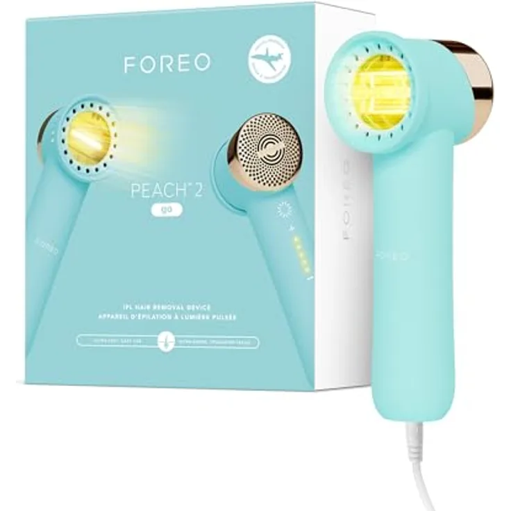 FOREO PEACH 2 go IPL Haarentfernungsgerät Dauerhafte Haarentfernung unterwegs Laser-Haarentfernung Körper Gesicht schnell schmerzfrei Kühlung und Silikonhülle Arctic Blue