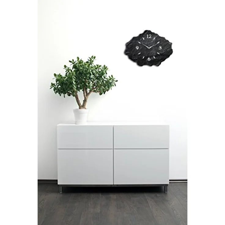 Kreative Feder Designer-Wanduhr aus Stein (Beton) Größe ca. 40 x 30cm mit flüsterleisem Uhrwerk - Schiefer Optik schwarz – Bild 3