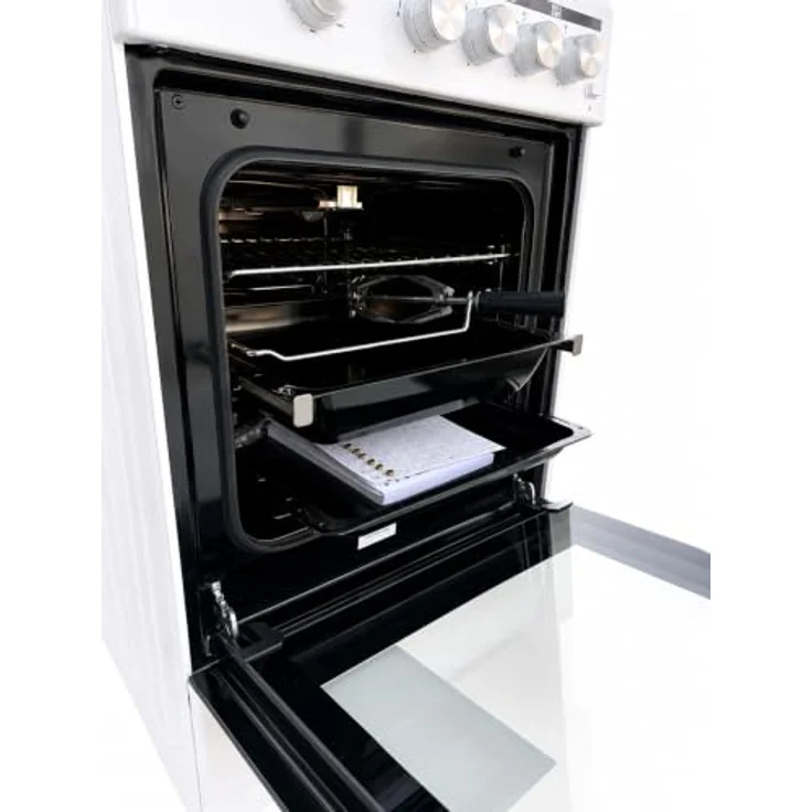 Gasmann Gas-Standherd, 4 Flammen, Gasbackofen 47L, Gasgrill und Drehspieß, E-Zündung, Flammensicherung, Guss-Topfträger, Weiß – Bild 4