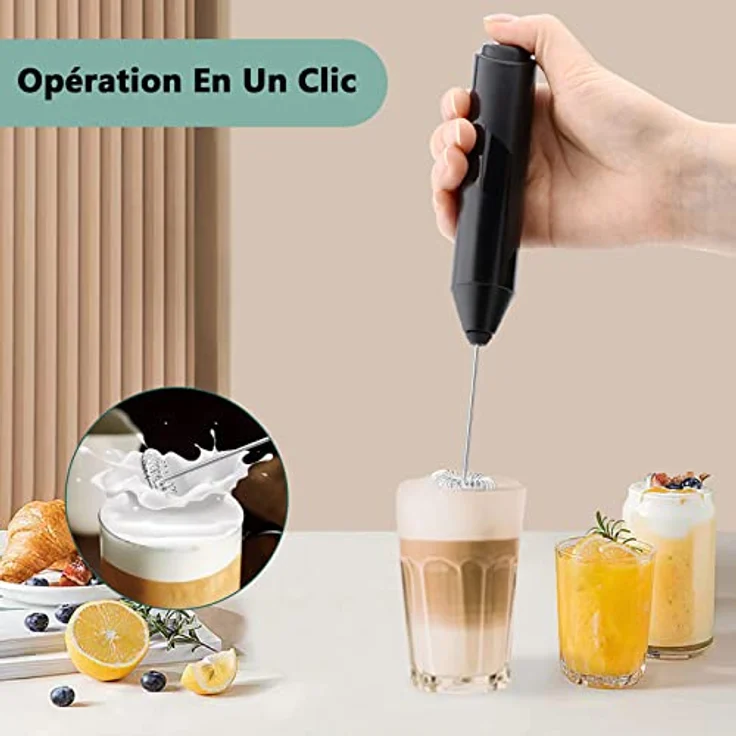 EBUYFIRE Elektrischer Milchaufschäumer, tragbarer, batteriebetriebener Milchschäumer mit Edelstahl Schneebesen für Lattes, Kaffee, Cappuccino, heiße Schokolade, Schwarz – Bild 3