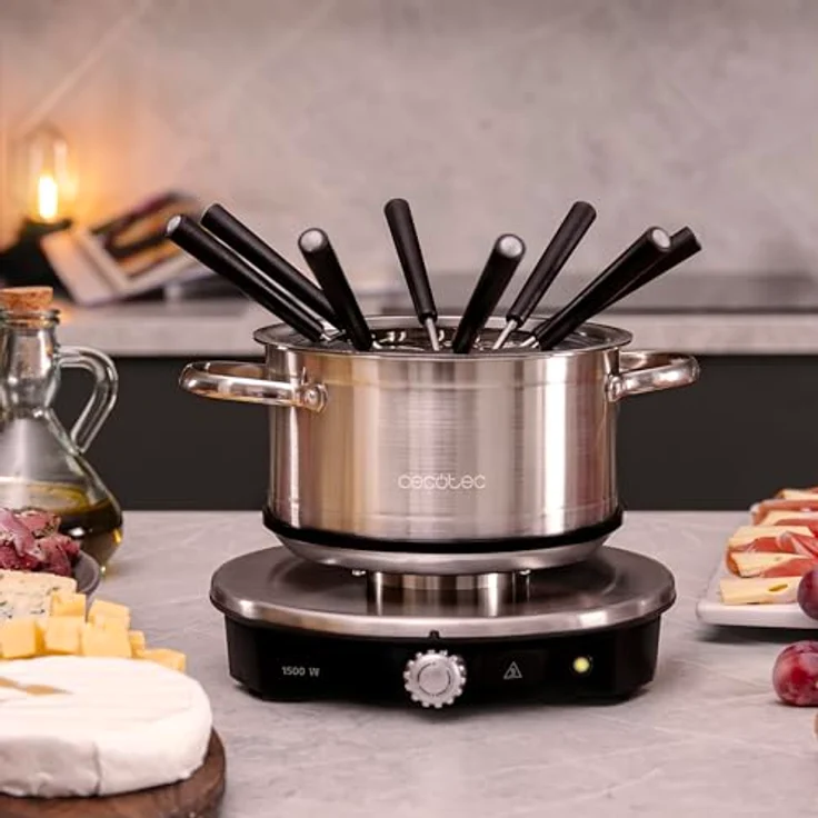 Cecotec Fun Gourmetfondue Advance, Elektrisches Fondue für 8 Personen, 1500W, 1,7L Edelstahl, für Käse, Schokolade und Öl, mit Leistungsregelung, spülmaschinengeeigneten Teilen – Bild 2