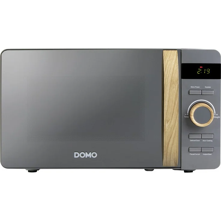 Domo DO3420 Mikrowelle, 20 L mit digitaler Anzeige, 5 Leistungsstufen, Grau mit Holzlook