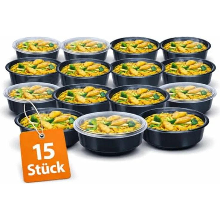 BigDean Meal Prep Boxen 700 ml, 15 runde Schalen mit Deckel, BPA-frei, mikrowellengeeignet, spülmaschinenfest, gefrierfest, stapelbar – Bild 1