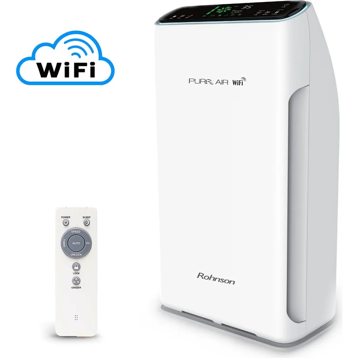 Rohnson R-9700, Luftreiniger mit 320 m³/h CADR, geeignet für Räume bis 60 m², leise mit 29 dB, integrierter Timer