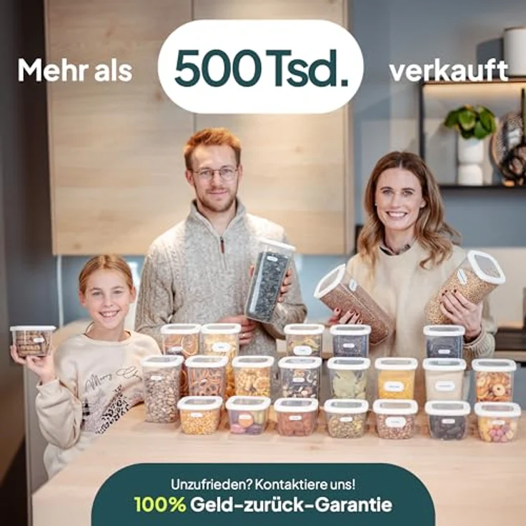 UANDU Vorratsdosen mit Deckel Luftdicht Set - 12 Mix-Weiß, BPA frei, Küchenorganizer, stapelbar, inklusive beschrifteter Etiketten – Bild 6