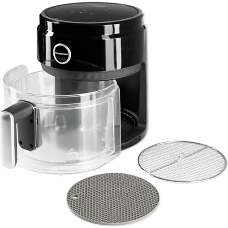 GOURMETmaxx Digitale Heißluftfritteuse 3,3 Liter | AirFryer mit Glas-Korb für ideale Sichtkontrolle | Fettfreies Frittieren mit Timerfunktion für punktgenaues Garen | 1400 W [schwarz/transparent] - Preisvergleich