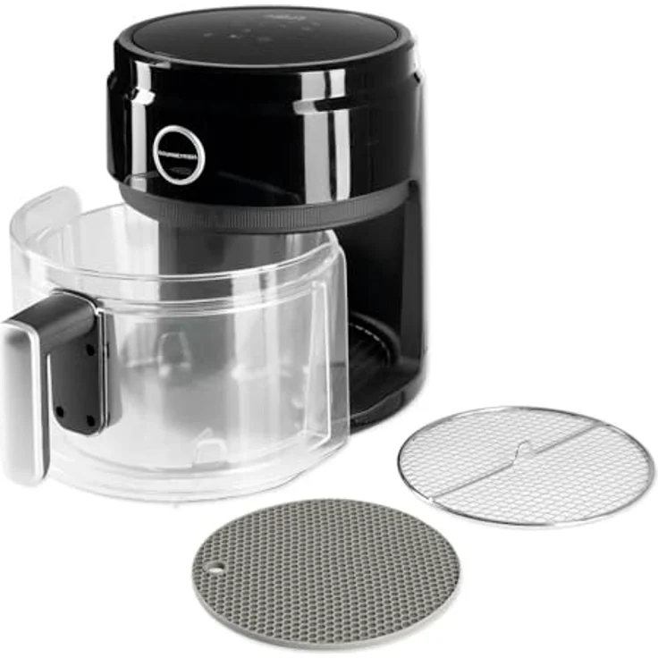GOURMETmaxx Digitale Heißluftfritteuse 3,3 Liter | AirFryer mit Glas-Korb für ideale Sichtkontrolle | Fettfreies Frittieren mit Timerfunktion für punktgenaues Garen | 1400 W [schwarz/transparent] – Bild 1