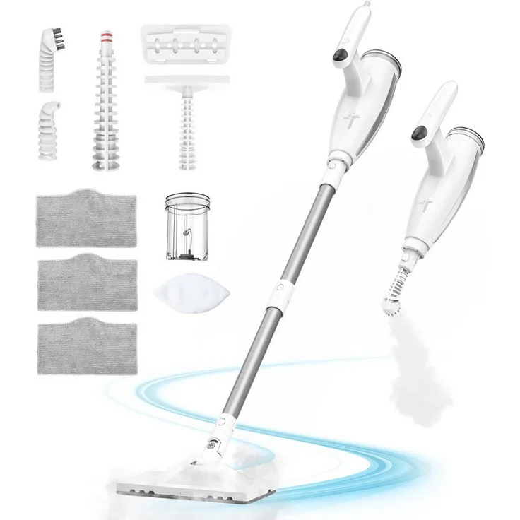Teendow Dampfreiniger SC-07, 1200W Dampfmopp mit 600ml Tank, 7m Kabel, 6-in-1 Zubehör, beutellos, flexibler Drehkopf, perfekte Reinigung für alle Haushalte