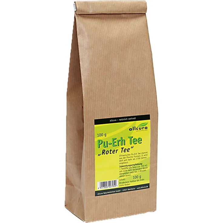 allcura PU ERH TEE roter Tee mit getrockneten grünen Teeblättern, 100 g