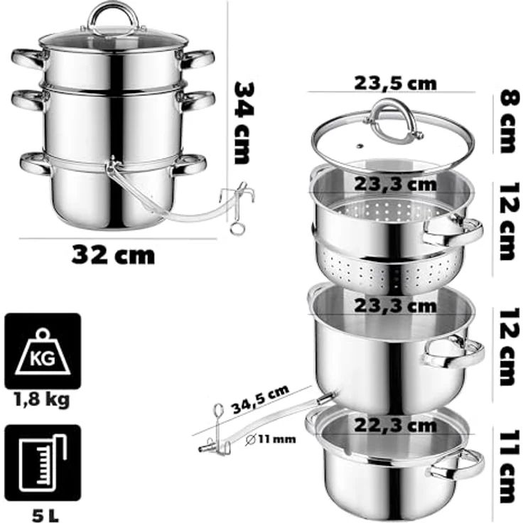 KADAX Dampfentsafter Ruka 5L, Edelstahl, Glasdeckel, Schlauchklemme, spülmaschinengeeignet, für Saftgewinnung von Beeren, Obst und Gemüse – Bild 3