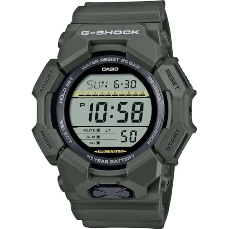 Casio G-Shock Classic Digital-Herrenuhr Khakigrün GD-010-3ER, Kunststoffarmband in grün, silbernes Zifferblatt – Bild 2
