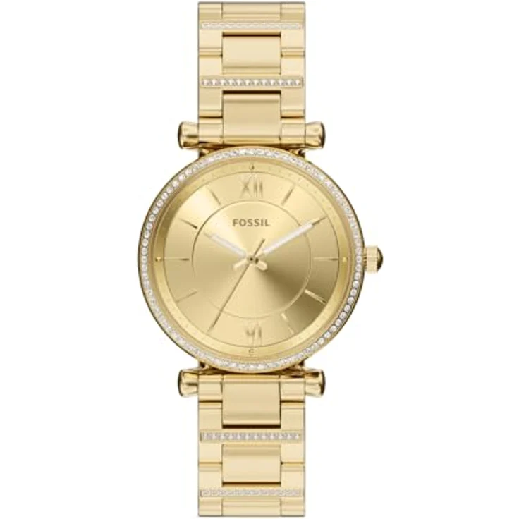 Fossil Carlie Watch, Goldfarbenes Quarz-Dreizeigerwerk mit 35-mm-Gehäuse und Edelstahlarmband, wasserdicht bis 50 m – Bild 1