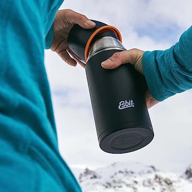 Esbit Isolierflasche, 0,5L, aus Edelstahl, inkl. zwei Trinkbecher, schwarz – Bild 8