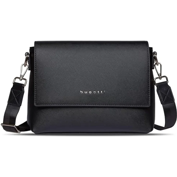 Bugatti ELLA Schultertasche, Umhängetasche aus Saffiano-Art Kunstleder mit verstellbarem Schultergurt, rot akzentuiert, 27 x 9 x 20,5 cm – Bild 1