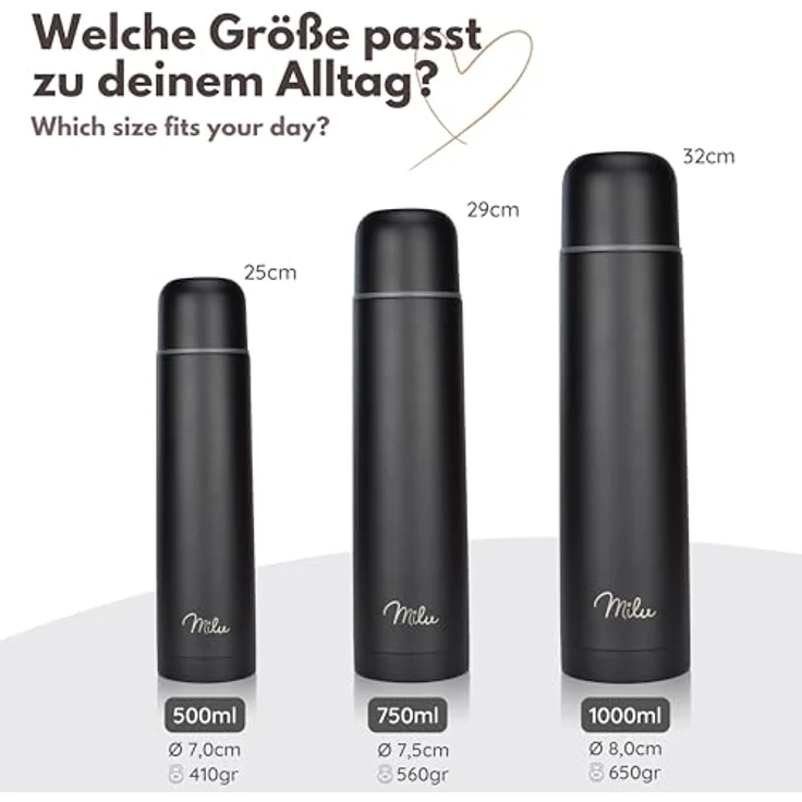 Milu Thermoskanne 1000ml + Silikon Reinigungsbürste Farbe: Schwarz – Bild 6