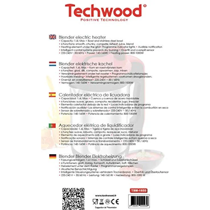 Techwood TSM-1655 Standmixer, beheizbar, Kapazität 1,6 l, Suppe samtig, Kompot, Warmhaltefunktion, 1000 W, Edelstahl – Bild 4