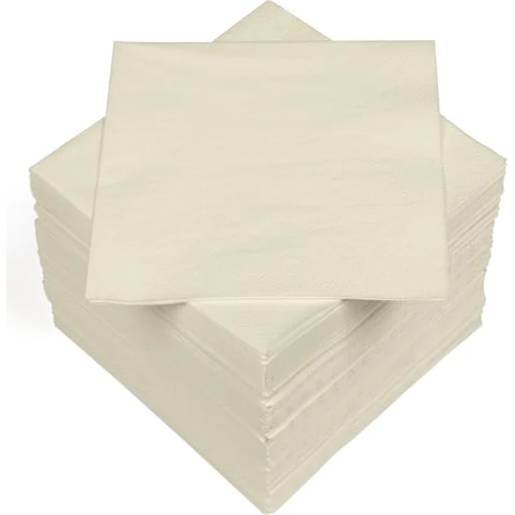 HEKU 100 einfarbige Servietten, 3-lagig, 33x33cm, creme, praktische 5er-Packung, hoch saugfähig, für Veranstaltungen & Gastronomie – Bild 1