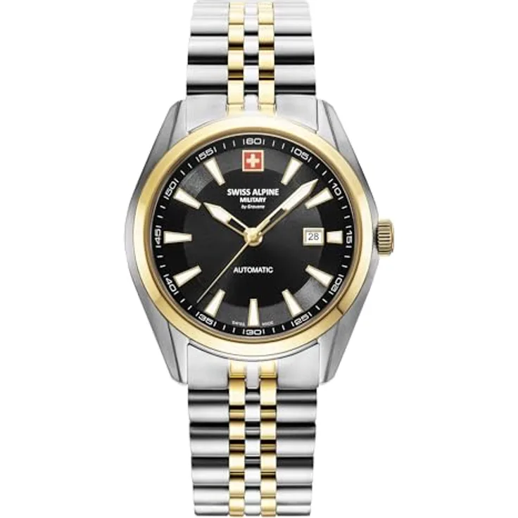 swiss alpine military Herren Automatik Uhr 7091.2147SAM, Edelstahl-Armbanduhr mit grünem Zifferblatt und Datumsanzeige, 42 mm