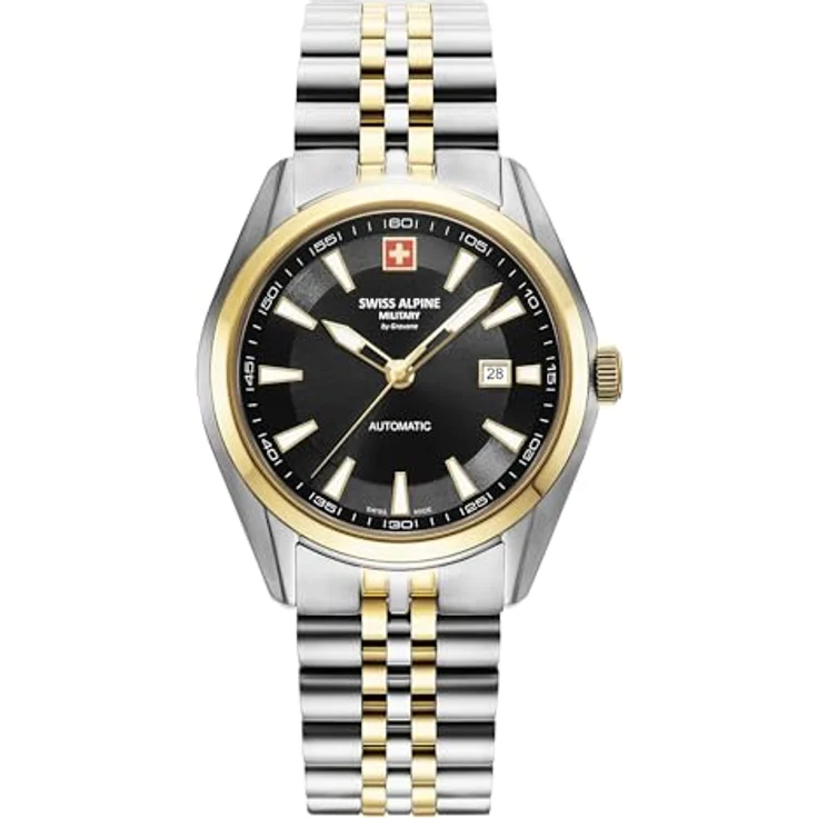swiss alpine military Herren Automatik Uhr 7091.2147SAM, Edelstahl-Armbanduhr mit grünem Zifferblatt und Datumsanzeige, 42 mm – Bild 1