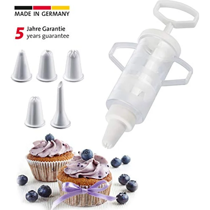 Westmark Garnierspritze mit 5 Verschiedenen Form-Tüllen, Füllvolumen: 100 ml, Kunststoff, Transparent-Weiß, 30772270 – Bild 3