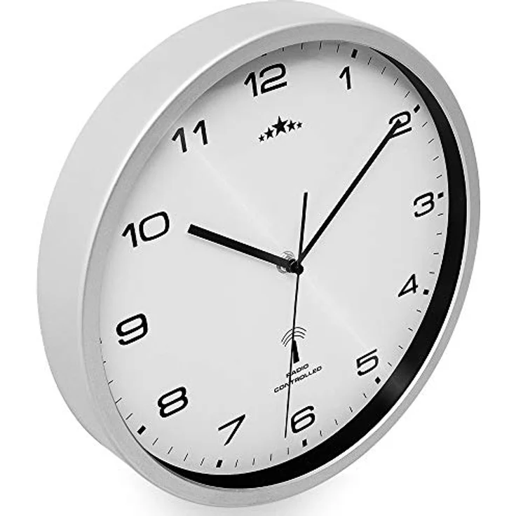 Monzana Wanduhr Funk Automatische Zeitumstellung Geräuscharm Quarzuhrwerk Analog 31cm Küche Funkuhr Uhr Modern Weiß Silber – Bild 3