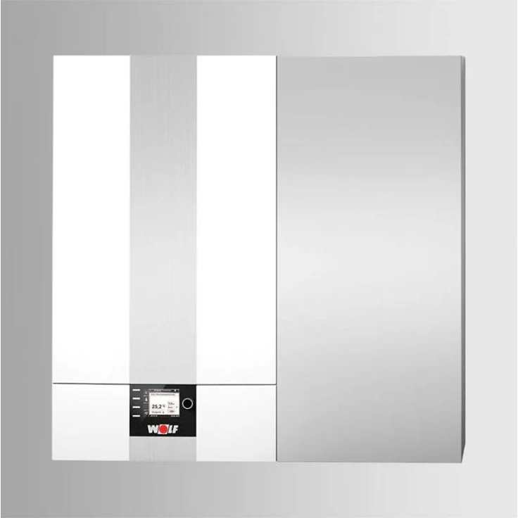 Wolf Gas-Brennwert Kompaktheizzentrale CGW-2-14, 14 kW mit 100L Edelstahl-Schichtenspeicher und Regelung BM-2, weiß RAL 9016