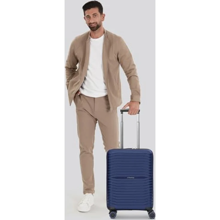Stratic Shine 4 Rollen Kabinentrolley 55 cm, Blau, bruch- und kratzfest, leichtläufige Rollen, durchdachtes Innenleben – Bild 6