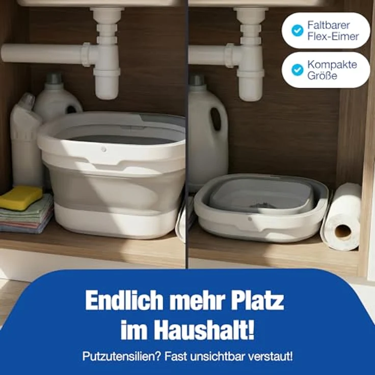 NTG Nutzfahrzeug Technik GmbH Wischmopp Set Roto-Mob mit Flex Eimer, 123 cm Teleskopstange & Mikrofaser-Pads, 2-Kammer-System für alle Bodenarten – Bild 3