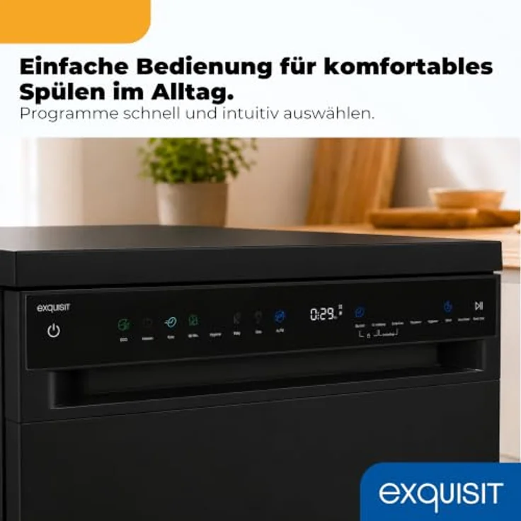 Exquisit GSP59316-450C Geschirrspüler, 16 Maßgedecke, Energieklasse C, 8 Spülprogramme, Aquastop, Innenbeleuchtung, unterbaufähig, schwarz – Bild 4