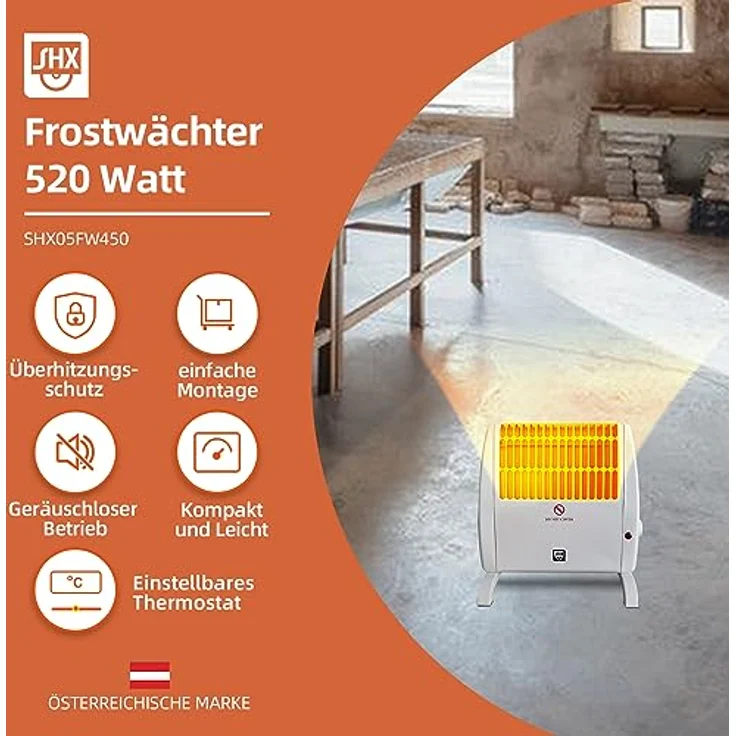 SHX Frostwächter mit Wandhalterung 450W SHX05FW450 – Frostwächter mit regelbarem Thermostat, 450 Watt, Standgerät oder Wandmontage, weiß – Bild 2