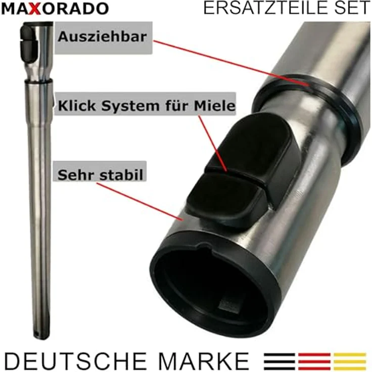Maxorado Staubsaugerdüsen-Set für Miele C2 C3 S8340 S8430 S8520 S8710 S8 - kombinierbare Düse, inkl. Rohr, Griff und Schlauch in Top Qualität, Zubehör für 7863555, Farbe: schwarz – Bild 9