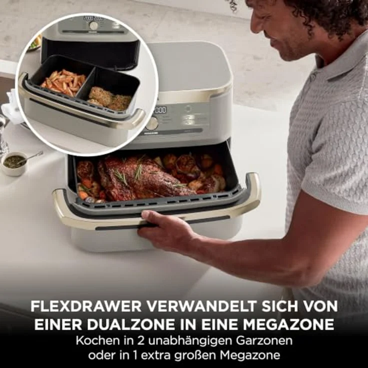 Ninja Foodi FlexDrawer AF500EUSD Heißluftfritteuse 10,4 L, 2470 W, Dual Zone & MegaZone, Stone Gold/Schwarz – Bild 2