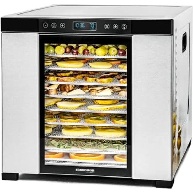 Rommelsbacher Dörrautomat DA 1050, 1,6 m² Dörrfläche, 10 Edelstahl-Dörrtabletts, Warmhaltefunktion, 99 Std. Zeitschaltuhr, Temperatur einstellbar (35 °C – 75 °C) – Bild 1