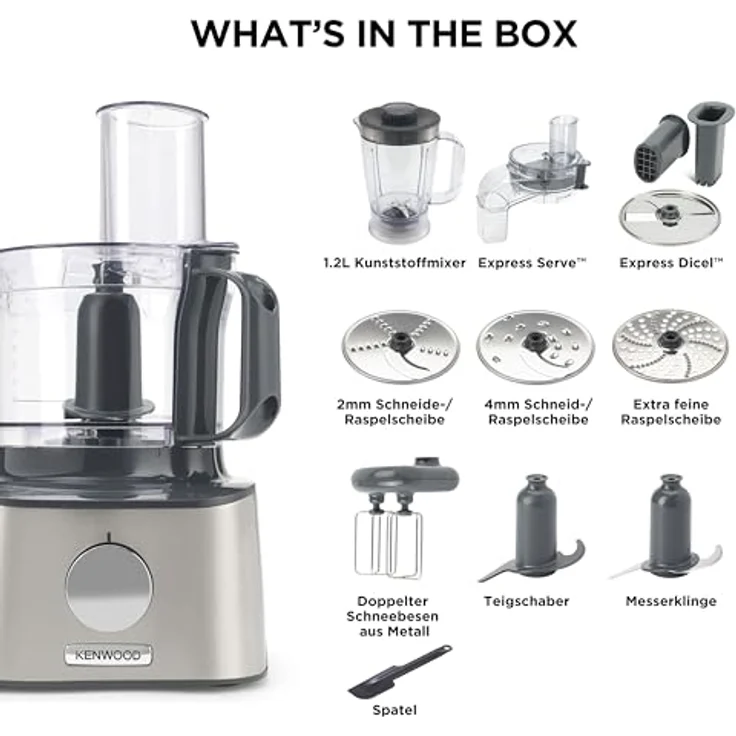 Kenwood FDM304SS MultiPro Compact Foodprozessor mit Direktantrieb, 800W, 2,1L, silber – Bild 7