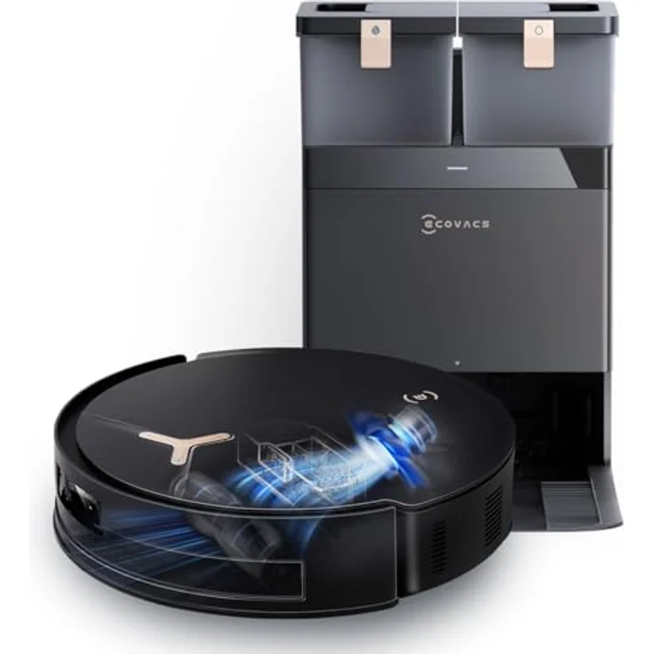 ECOVACS DEEBOT T50 MAX PRO Omni Saugroboter mit Wischfunktion, 18.500Pa, ZeroTangle 2.0, Tiefenreinigung für Teppiche, Ausfahrbare Seitenbürste & Wischmodul, Heißwasser-Reinigung 40-75℃, Schwarz – Bild 1