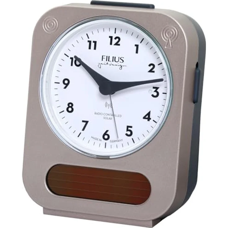 FILIUS zeitdesign Funkwecker Solar, roségoldfarben-grau, analog mit Beleuchtung, Made in Germany, Crescendoalarm – Bild 2