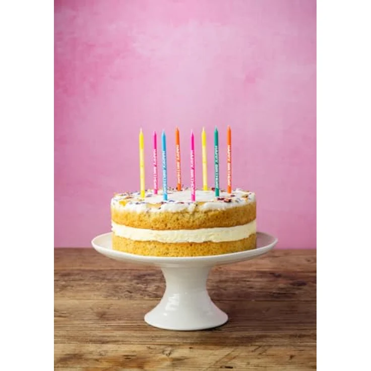Talking Tables 24 x Happy Birthday Kerzen, Mehrfarbige Kuchendekorationen mit Haltern, Regenbogen-Thema in Gelb, Rosa, Grün, Blau und Orange – Bild 2