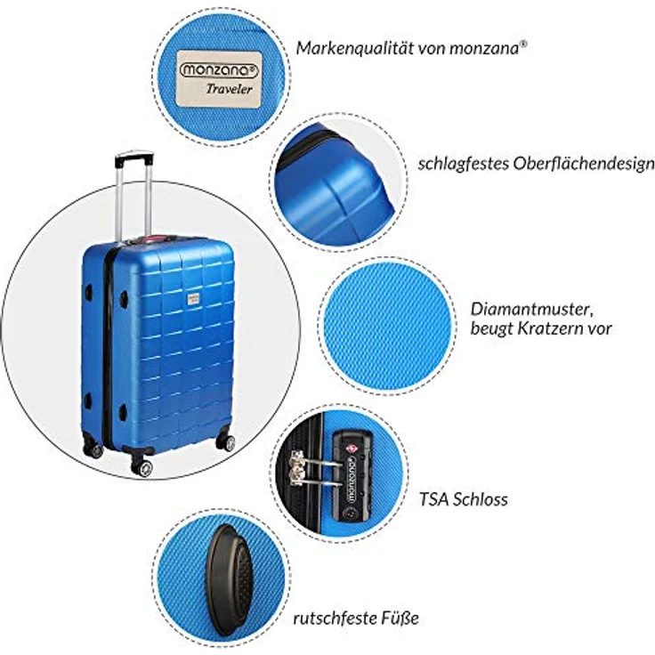 monzana Kofferset Exopack, 3tlg Hartschalenkoffer mit TSA Schloss, M-L-XL, strapazierfähig und leicht, blau – Bild 3