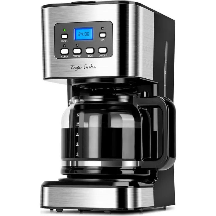 Taylor Swoden Darcy Filterkaffeemaschine, 950W mit Timer, 1.5L, 12 Tassen, schwarz, Korbfilter und Abschaltautomatik